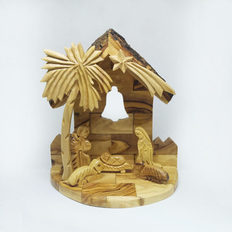 Nativity Bark Creche Back Bell Carved