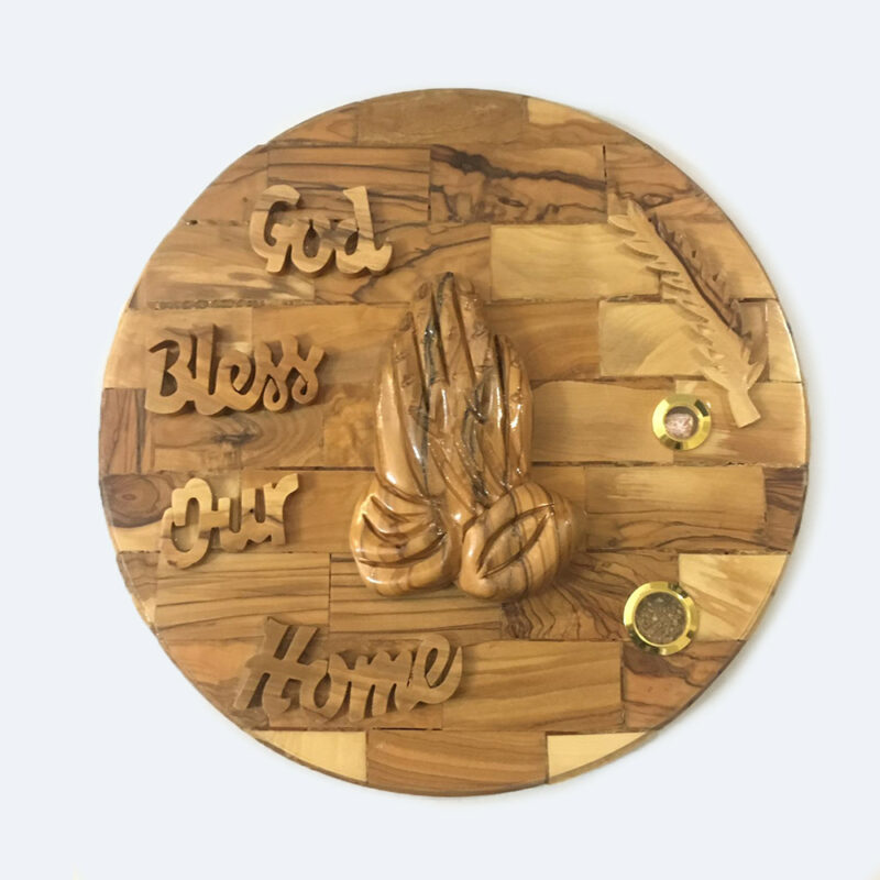 God Bless Our Home Olive wood plaque Praying Hands
